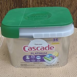 Cascade Platinum ActionPacs Dishwasher Detergent Pods with Lemon Scent.